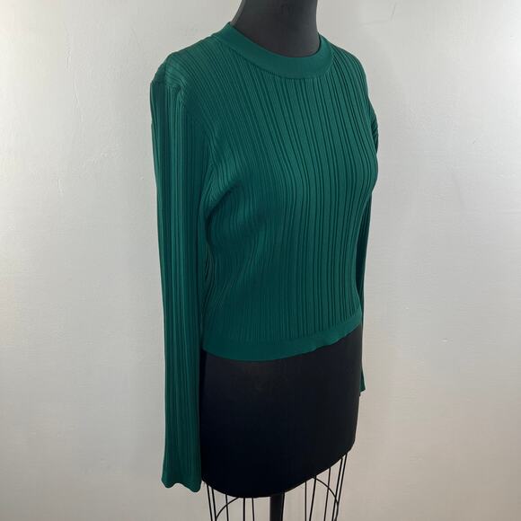 BARNEYS x Forever 21 Green Sweater Crop Top Crew Neck Ribbed Knit Size 1X - Picture 4 of 8